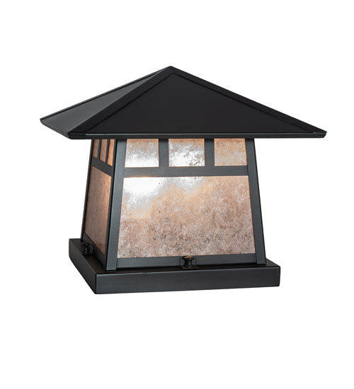 Meyda Lighting Stillwater 14" 2-Light Craftsman Brown On Brass Double Bar Mission Outdoor Pier Mount Light With Silver Mica Shade Glass