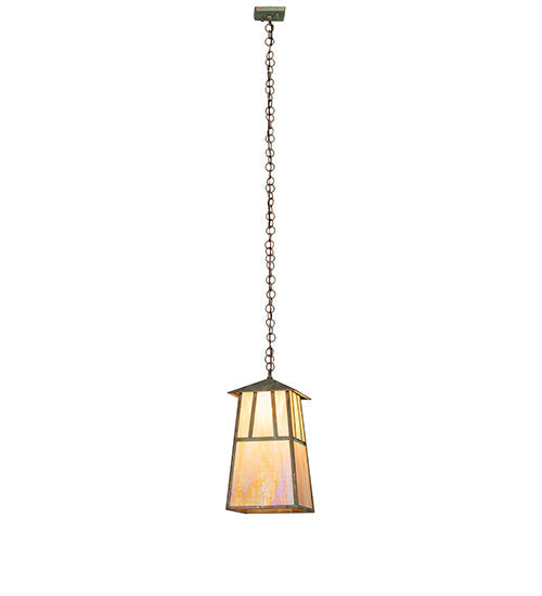 Meyda Lighting Stillwater 14" Verdigris Double Bar Mission Pendant Light With Beige Iridescent Shade Glass