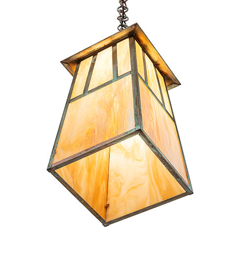Meyda Lighting Stillwater 14" Verdigris Double Bar Mission Pendant Light With Beige Iridescent Shade Glass