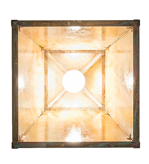 Meyda Lighting Stillwater 14" Verdigris Double Bar Mission Pendant Light With Beige Iridescent Shade Glass