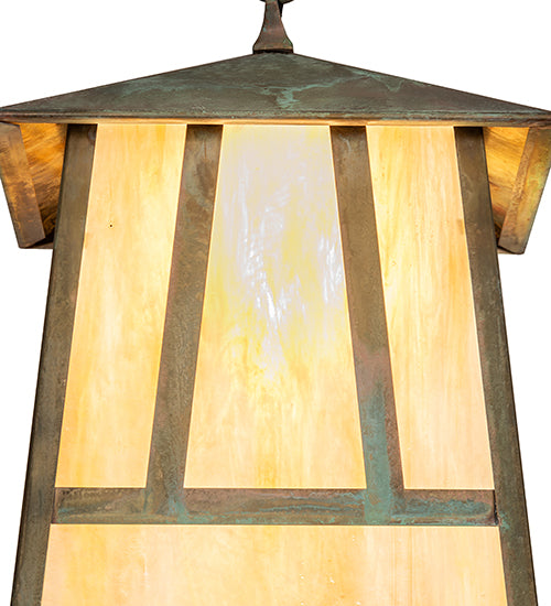 Meyda Lighting Stillwater 14" Verdigris Double Bar Mission Pendant Light With Beige Iridescent Shade Glass