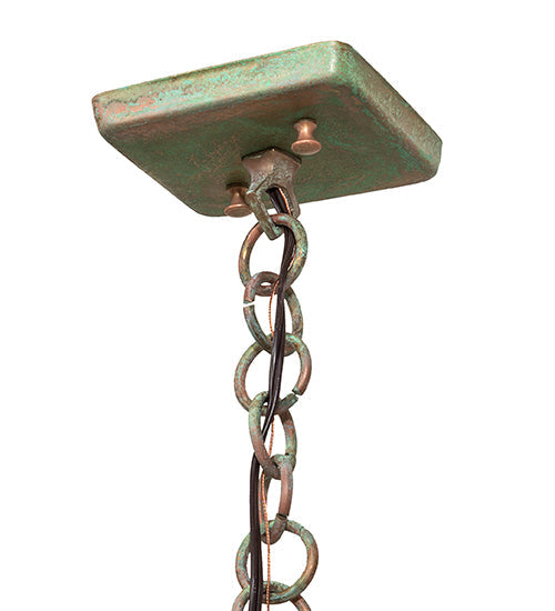 Meyda Lighting Stillwater 14" Verdigris Double Bar Mission Pendant Light With Beige Iridescent Shade Glass