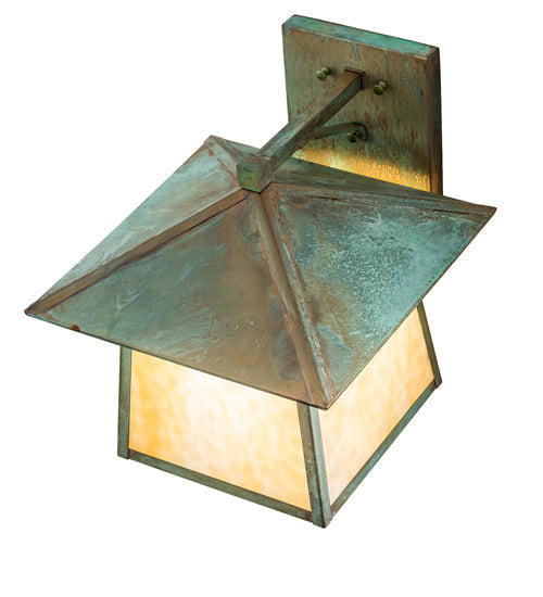 Meyda Lighting Stillwater 14" Verdigris Wall Sconce With Beige Art Shade Glass