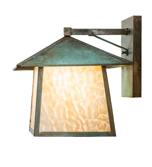 Meyda Lighting Stillwater 14" Verdigris Wall Sconce With Beige Art Shade Glass