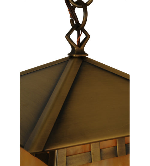 Meyda Lighting Stillwater 146941 15" Antique Brass Double Bar Mission Pendant Light With Beige Art Shade Glass