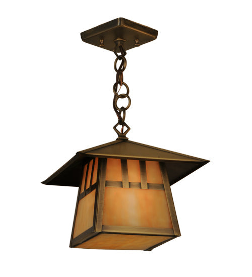 Meyda Lighting Stillwater 146941 15" Antique Brass Double Bar Mission Pendant Light With Beige Art Shade Glass