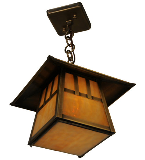 Meyda Lighting Stillwater 146941 15" Antique Brass Double Bar Mission Pendant Light With Beige Art Shade Glass