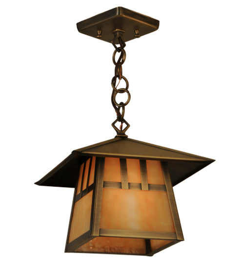 Meyda Lighting Stillwater 146941 15" Antique Brass Double Bar Mission Pendant Light With Beige Art Shade Glass