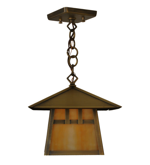 Meyda Lighting Stillwater 146941 15" Antique Brass Double Bar Mission Pendant Light With Beige Art Shade Glass