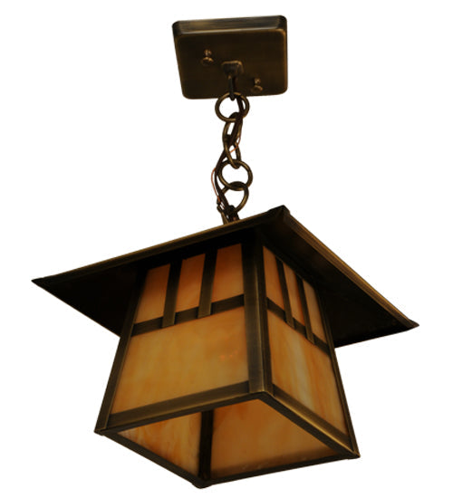 Meyda Lighting Stillwater 146941 15" Antique Brass Double Bar Mission Pendant Light With Beige Art Shade Glass