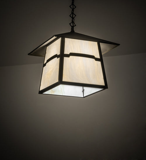 Meyda Lighting Stillwater 14"Sq Craftsman Brown Mountain View Pendant Light With Beige Opal Shade Glass