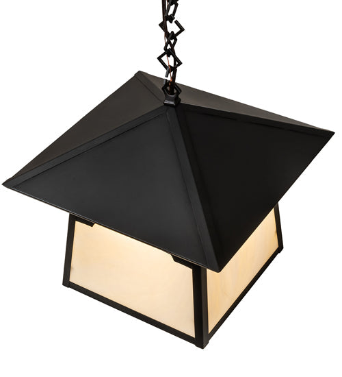 Meyda Lighting Stillwater 14"Sq Craftsman Brown Mountain View Pendant Light With Beige Opal Shade Glass
