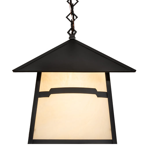 Meyda Lighting Stillwater 14"Sq Craftsman Brown Mountain View Pendant Light With Beige Opal Shade Glass