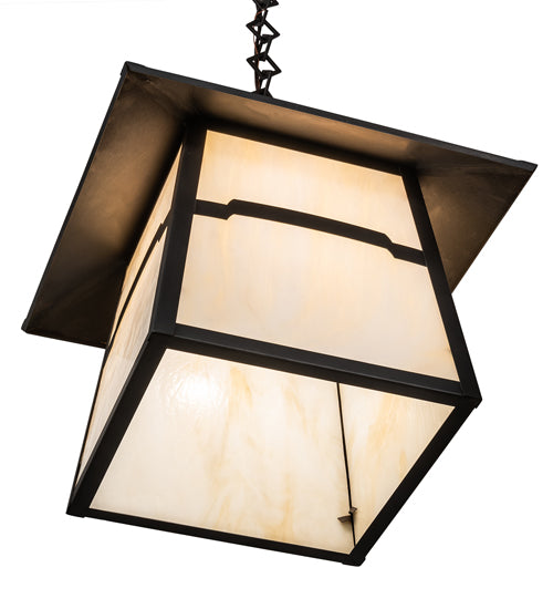 Meyda Lighting Stillwater 14"Sq Craftsman Brown Mountain View Pendant Light With Beige Opal Shade Glass