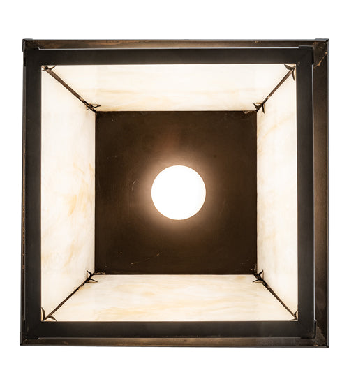 Meyda Lighting Stillwater 14"Sq Craftsman Brown Mountain View Pendant Light With Beige Opal Shade Glass
