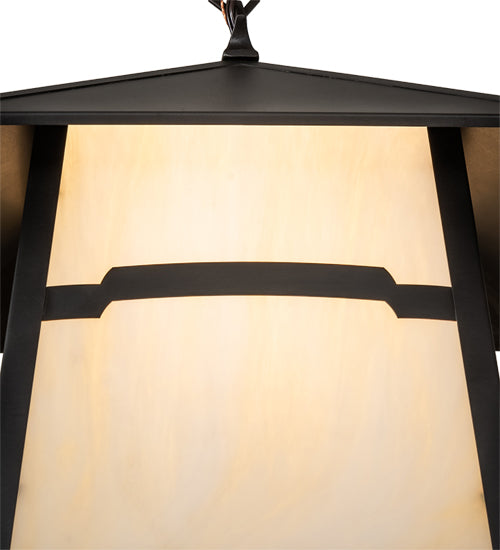 Meyda Lighting Stillwater 14"Sq Craftsman Brown Mountain View Pendant Light With Beige Opal Shade Glass