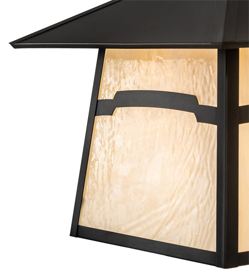 Meyda Lighting Stillwater 14"Sq Craftsman Brown Mountain View Pendant Light With Beige Opal Shade Glass