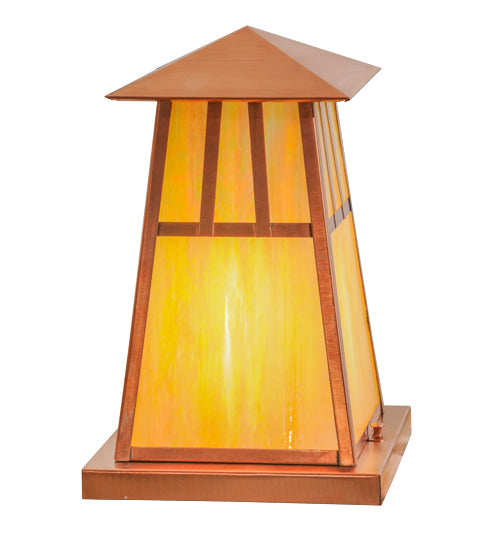 Meyda Lighting Stillwater 14"W x 14"H Raw Copper Double Bar Mission Outdoor Pier Mount Light With Beige Iridescent Shade Glass