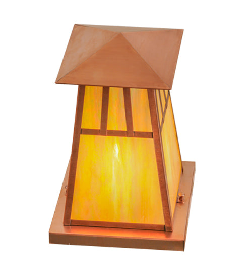 Meyda Lighting Stillwater 14"W x 14"H Raw Copper Double Bar Mission Outdoor Pier Mount Light With Beige Iridescent Shade Glass