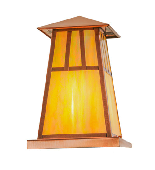 Meyda Lighting Stillwater 14"W x 14"H Raw Copper Double Bar Mission Outdoor Pier Mount Light With Beige Iridescent Shade Glass