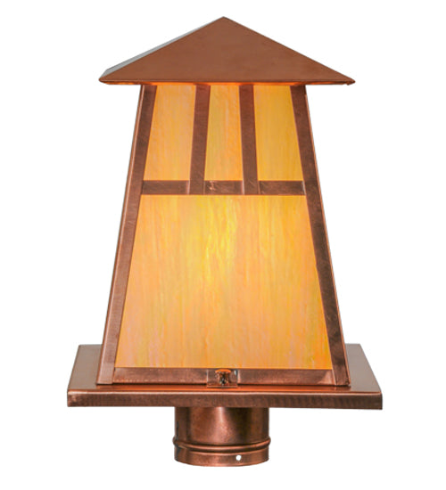 Meyda Lighting Stillwater 14"W x 15"H Natural Copper Double Bar Mission Outdoor Post Mount Light With Beige Iridescent Shade Glass