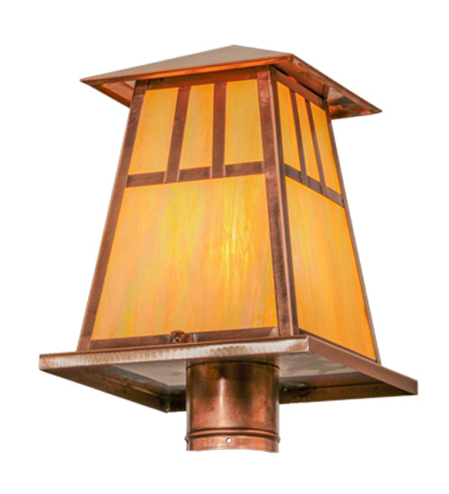 Meyda Lighting Stillwater 14"W x 15"H Natural Copper Double Bar Mission Outdoor Post Mount Light With Beige Iridescent Shade Glass