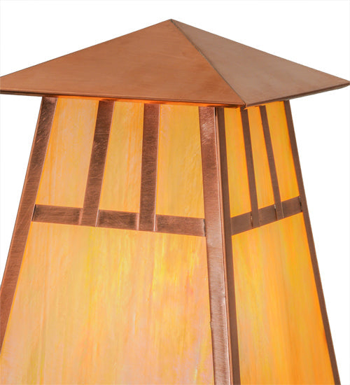 Meyda Lighting Stillwater 14"W x 15"H Natural Copper Double Bar Mission Outdoor Post Mount Light With Beige Iridescent Shade Glass