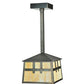 Meyda Lighting Stillwater 15" Craftsman Brown Double Cross Mission Mini Pendant Light With Beige Art Shade Glass