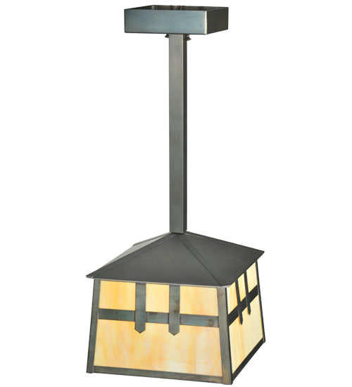 Meyda Lighting Stillwater 15" Craftsman Brown Double Cross Mission Mini Pendant Light With Beige Art Shade Glass