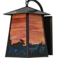 Meyda Lighting Stillwater 15" Craftsman Brown Moose at Lake Curved Arm Wall Sconce With Orange & Blue Green Art Shade Glass