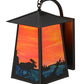 Meyda Lighting Stillwater 15" Craftsman Brown Moose at Lake Curved Arm Wall Sconce With Orange & Blue Green Art Shade Glass