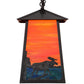 Meyda Lighting Stillwater 15" Craftsman Brown Moose at Lake Curved Arm Wall Sconce With Orange & Blue Green Art Shade Glass