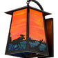 Meyda Lighting Stillwater 15" Craftsman Brown Moose at Lake Curved Arm Wall Sconce With Orange & Blue Green Art Shade Glass