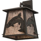 Meyda Lighting Stillwater 15" Timeless Bronze Leaping Trout Hanging Wall Sconce With Silver Mica Shade Glass