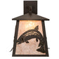 Meyda Lighting Stillwater 15" Timeless Bronze Leaping Trout Hanging Wall Sconce With Silver Mica Shade Glass