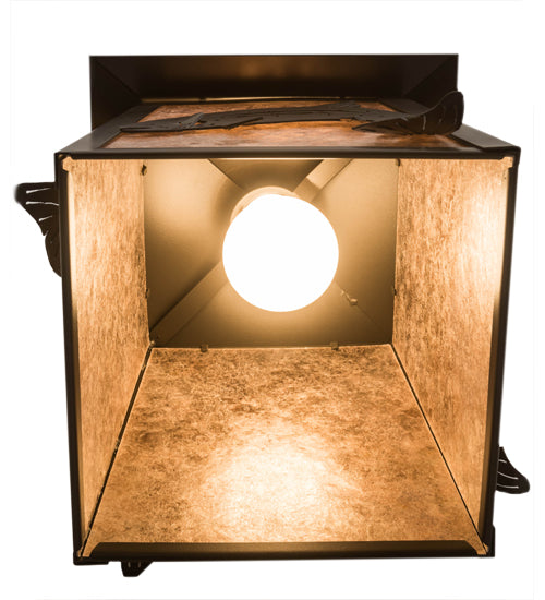 Meyda Lighting Stillwater 15" Timeless Bronze Leaping Trout Hanging Wall Sconce With Silver Mica Shade Glass