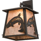 Meyda Lighting Stillwater 15" Timeless Bronze Leaping Trout Hanging Wall Sconce With Silver Mica Shade Glass