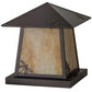 Meyda Lighting Stillwater 16" Craftsman Brown Dragonfly Outdoor Pier Mount Light With Beige Art Shade Glass