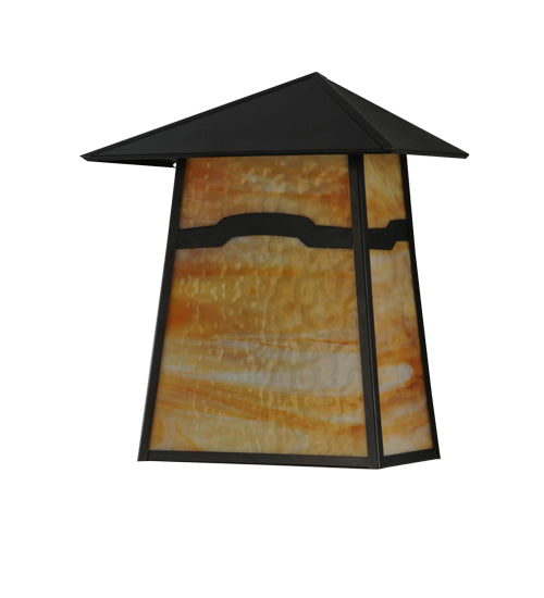 Meyda Lighting Stillwater 16" Craftsman Brown Mountain View Wall Sconce With Beige Art Shade Glass