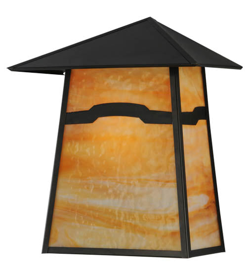 Meyda Lighting Stillwater 16" Craftsman Brown Mountain View Wall Sconce With Beige Art Shade Glass