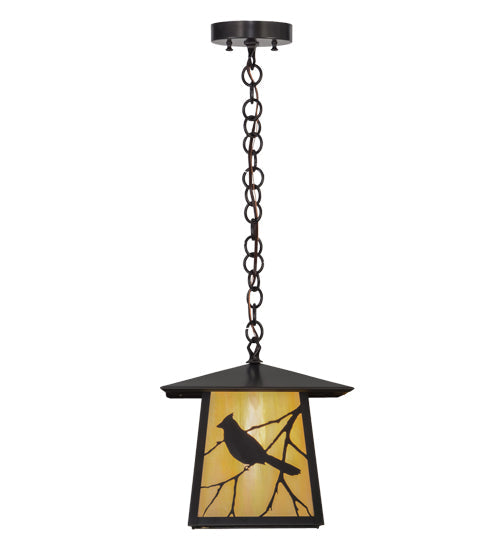 Meyda Lighting Stillwater 16" Craftsman Brown Song Bird Pendant Light With Beige Iridescent Shade Glass