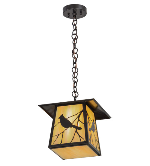 Meyda Lighting Stillwater 16" Craftsman Brown Song Bird Pendant Light With Beige Iridescent Shade Glass