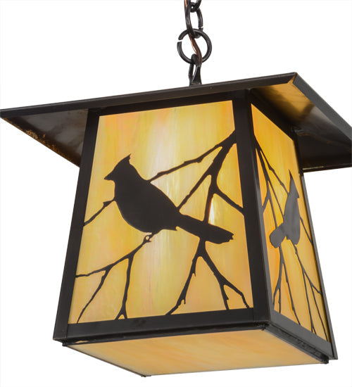 Meyda Lighting Stillwater 16" Craftsman Brown Song Bird Pendant Light With Beige Iridescent Shade Glass