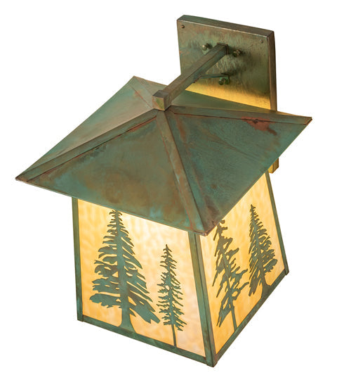 Meyda Lighting Stillwater 16" Verdigris Tall Pines Wall Sconce With Beige Art Shade Glass