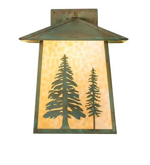 Meyda Lighting Stillwater 16" Verdigris Tall Pines Wall Sconce With Beige Art Shade Glass