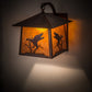 Meyda Lighting Stillwater 16" Vintage Copper Ducks in Flight Curved Arm Wall Sconce With Amber Mica Shade Glass