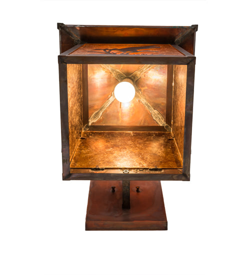 Meyda Lighting Stillwater 16" Vintage Copper Ducks in Flight Curved Arm Wall Sconce With Amber Mica Shade Glass