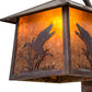Meyda Lighting Stillwater 16" Vintage Copper Ducks in Flight Curved Arm Wall Sconce With Amber Mica Shade Glass