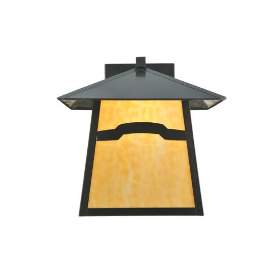 Meyda Lighting Stillwater 16" W x 15" H Craftsman Brown Mountain View Wall Sconce With Beige Shade Glass