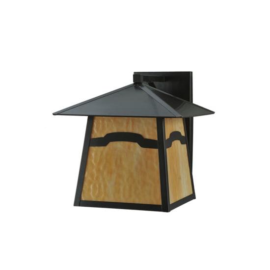 Meyda Lighting Stillwater 16" W x 15" H Craftsman Brown Mountain View Wall Sconce With Beige Shade Glass